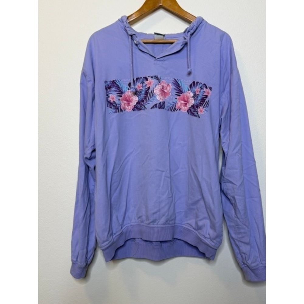 Crazy Shirts Hawaii Lavender Dyed Cotton Pullover Hoodie Hibiscus Floral Large